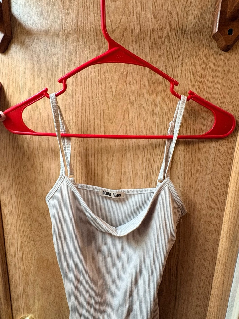 Derek Heart Cream Ribbed Cowl Tank with Spaghetti Straps